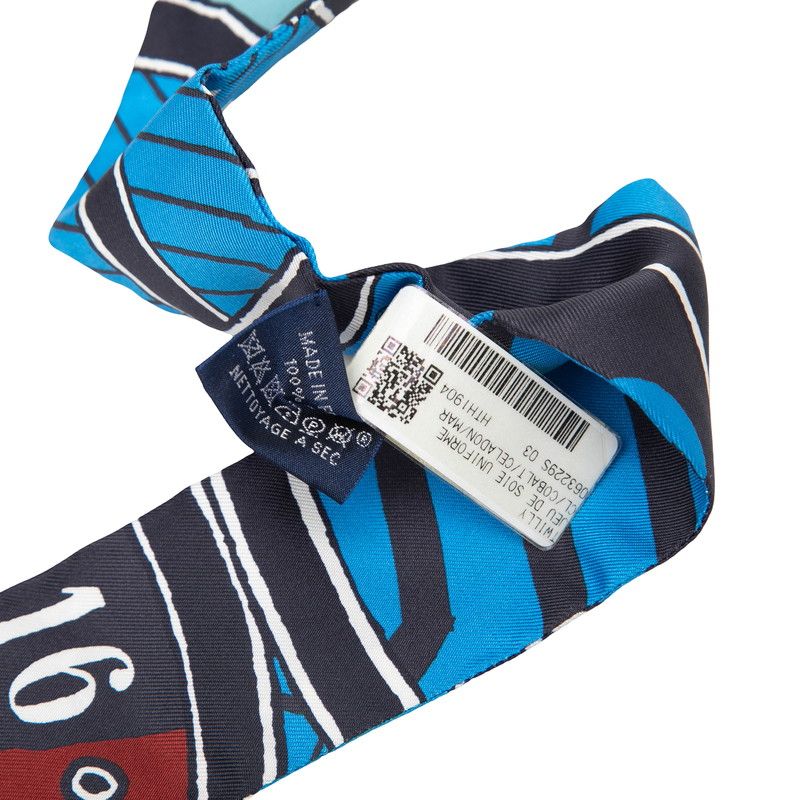Hermes Twilly Jeu de Soie Uniforme Silk Game Scarf Blue — view 5