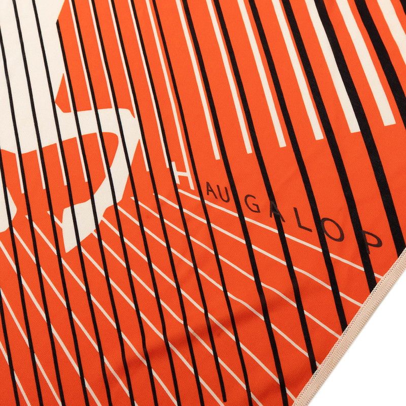 Hermes AU Galop Triangle Scarf Orange White Black Silk Jersey — view 4