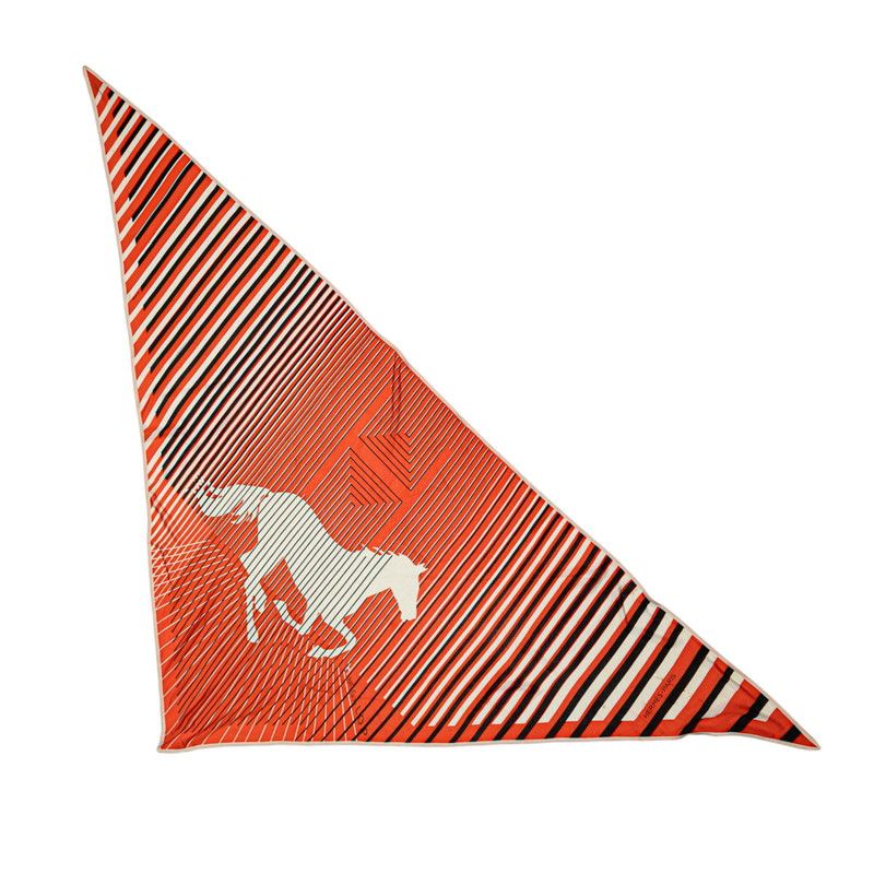 Hermes AU Galop Triangle Scarf Orange White Black Silk Jersey — view 2