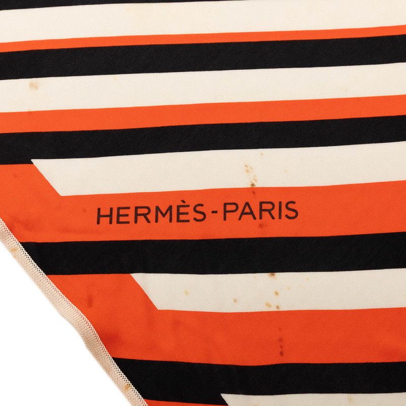 Hermes AU Galop Triangle Scarf Orange White Black Silk Jersey — view 5