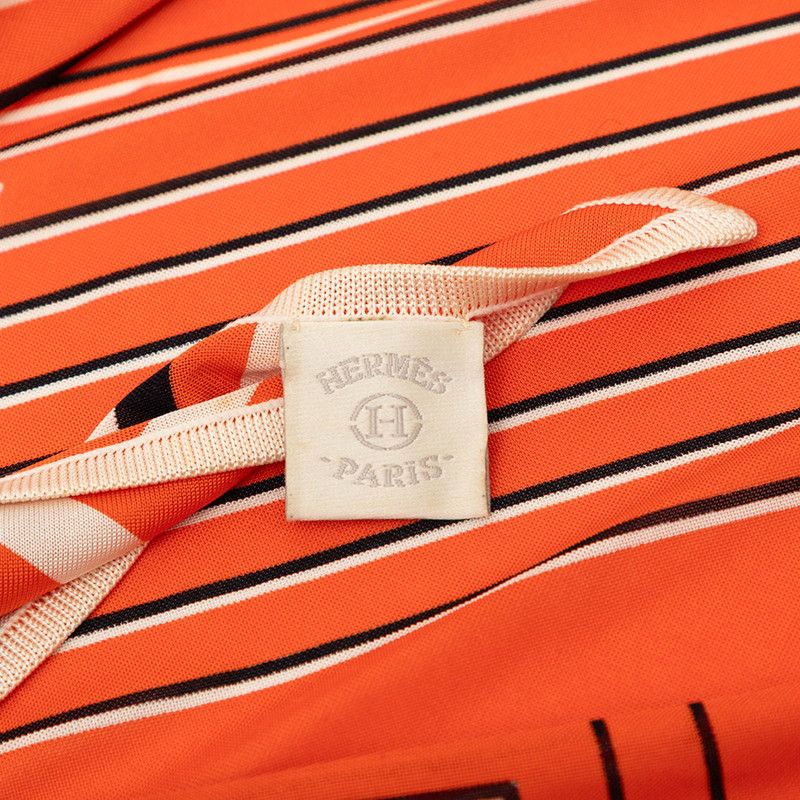 Hermes AU Galop Triangle Scarf Orange White Black Silk Jersey — view 8