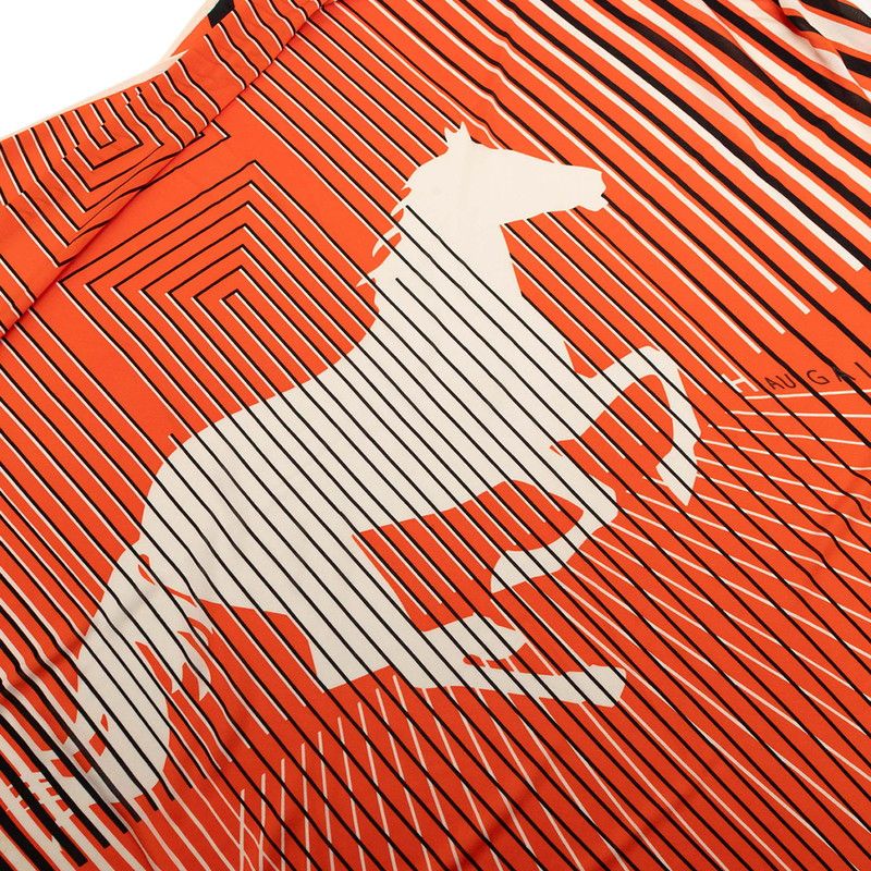 Hermes AU Galop Triangle Scarf Orange White Black Silk Jersey — view 3