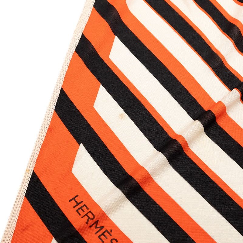 Hermes AU Galop Triangle Scarf Orange White Black Silk Jersey — view 7