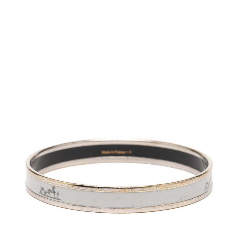 Hermes Enamel PM Bangle Silver Gray Metal Bracelet — view 3