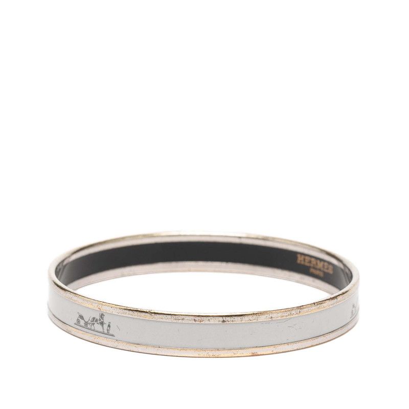 Hermes Enamel PM Bangle Silver Gray Metal Bracelet — view 2