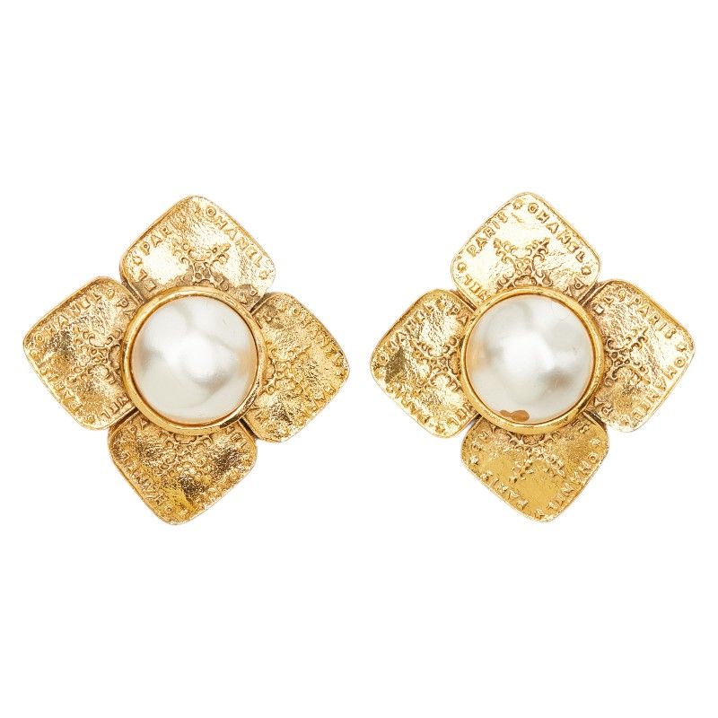 Chanel Vintage Pearl Earrings Gold Plated — view 2
