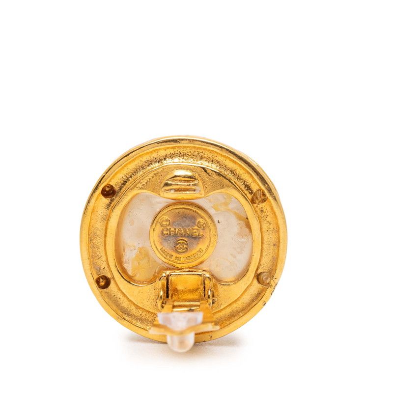 Chanel CC Logo Vintage Round Pearl Earrings Gold White Plated Faux — view 3