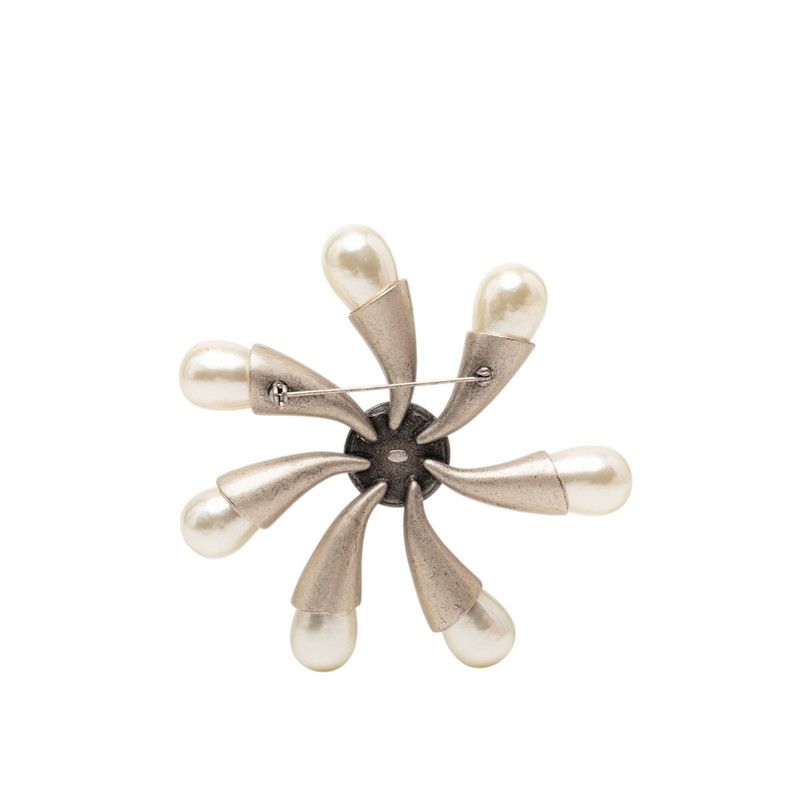 Chanel Brooch Silver Metal Faux Pearl — view 2