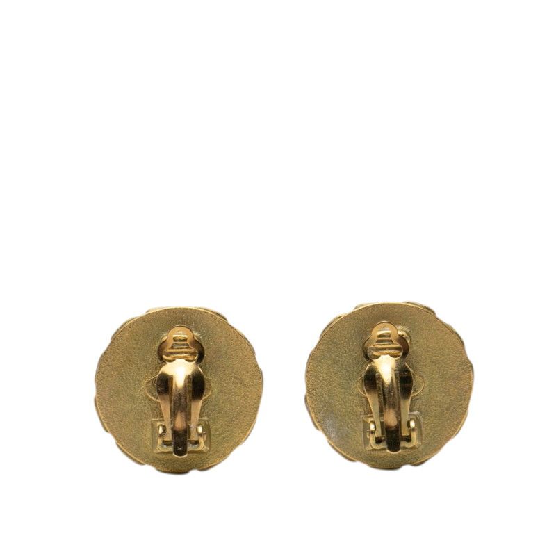 Chanel CC Logo Round Earrings Gold Black Plated — view 2