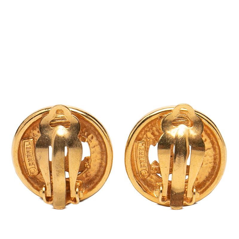 Chanel CC Logo Round Circle Earrings Gold Plated — view 2
