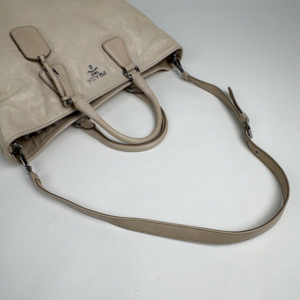 Prada Logo Tote 2-Way Shoulder Bag Leather Light Beige — view 6