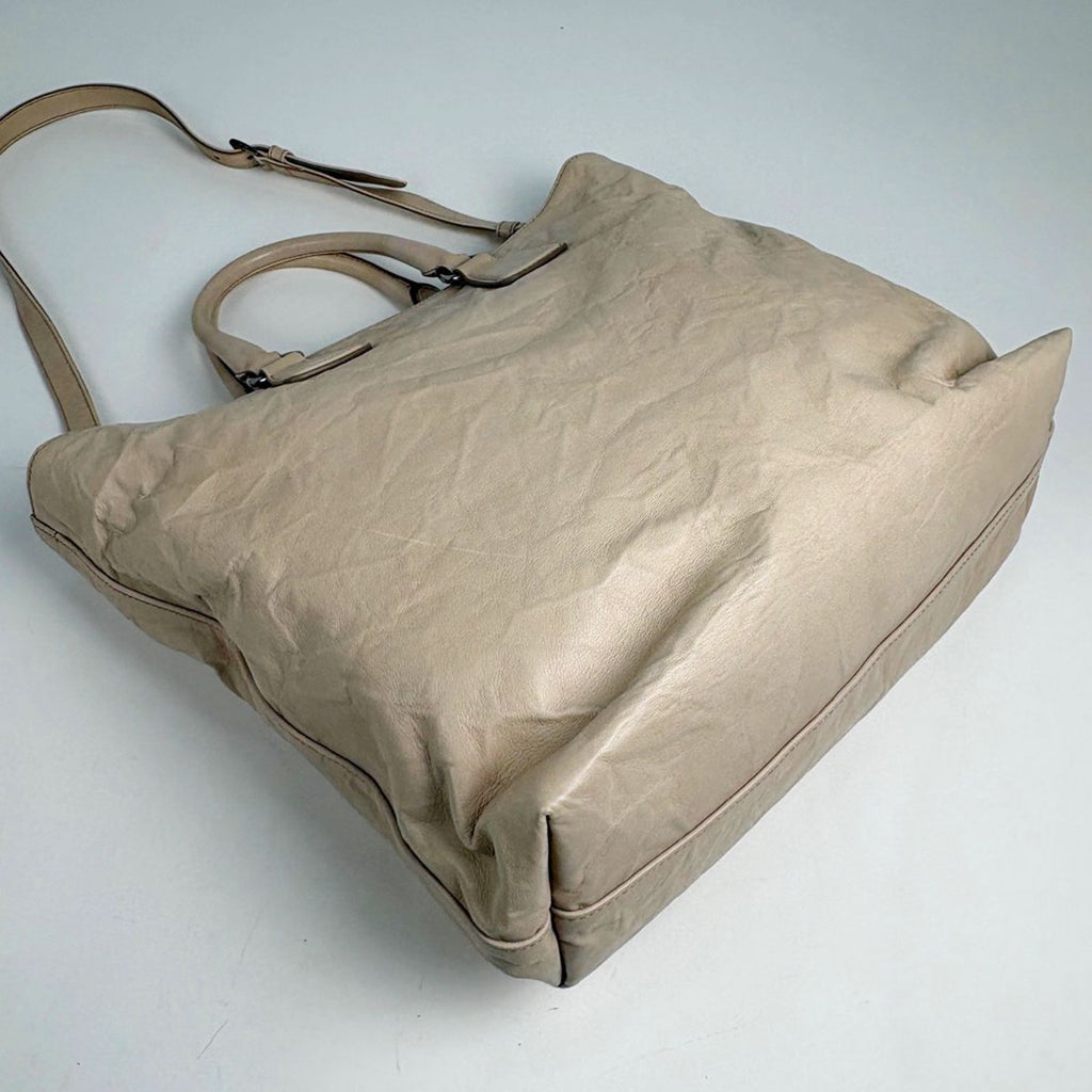 Prada Logo Tote 2-Way Shoulder Bag Leather Light Beige — view 2