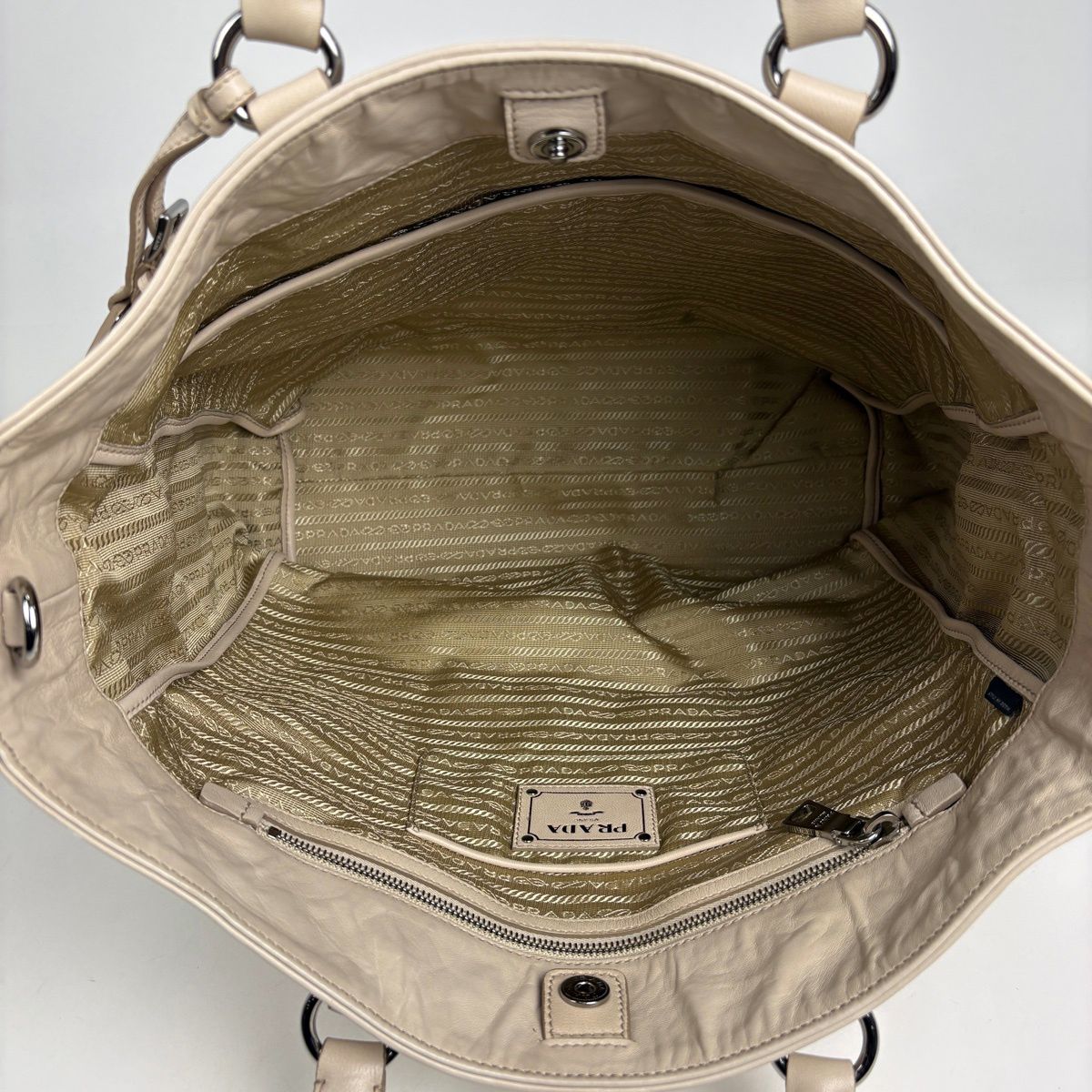 Prada Logo Tote 2-Way Shoulder Bag Leather Light Beige — view 7
