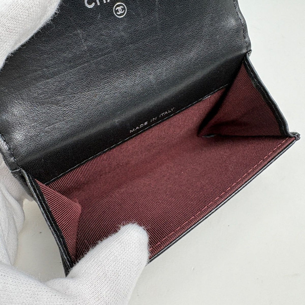 Chanel CC Logo Card Case Quilted Leather Black — view 8