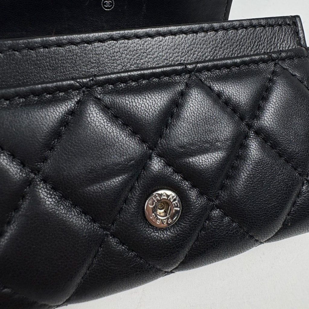 Chanel CC Logo Card Case Quilted Leather Black — view 6