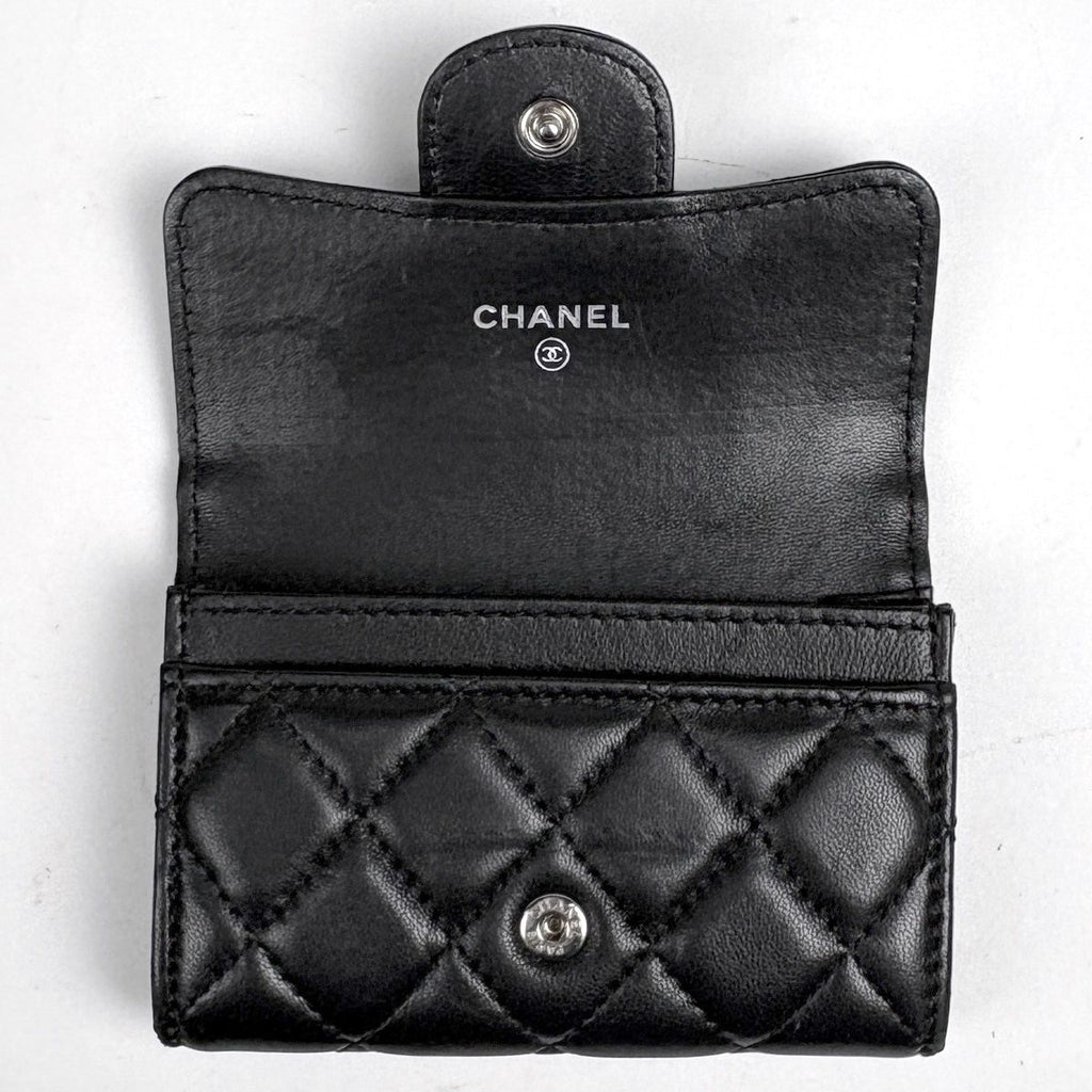 Chanel CC Logo Card Case Quilted Leather Black — view 9
