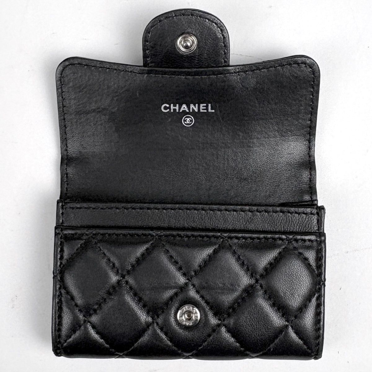 Chanel CC Logo Card Case Quilted Leather Black — view 9