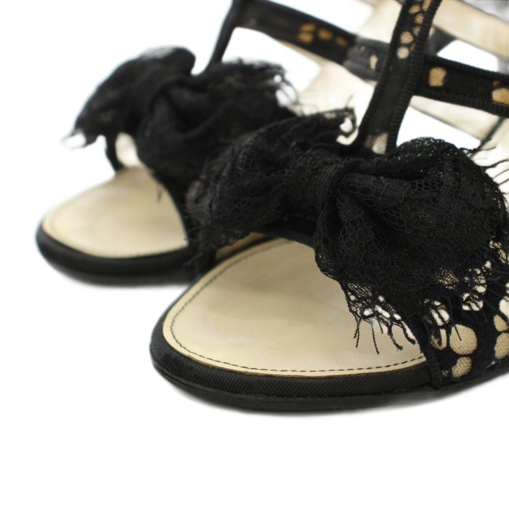 Chanel Gurkha Sandals High Heel Chunky Ankle Strap CC Logo Lace Ribbon Leather — view 3