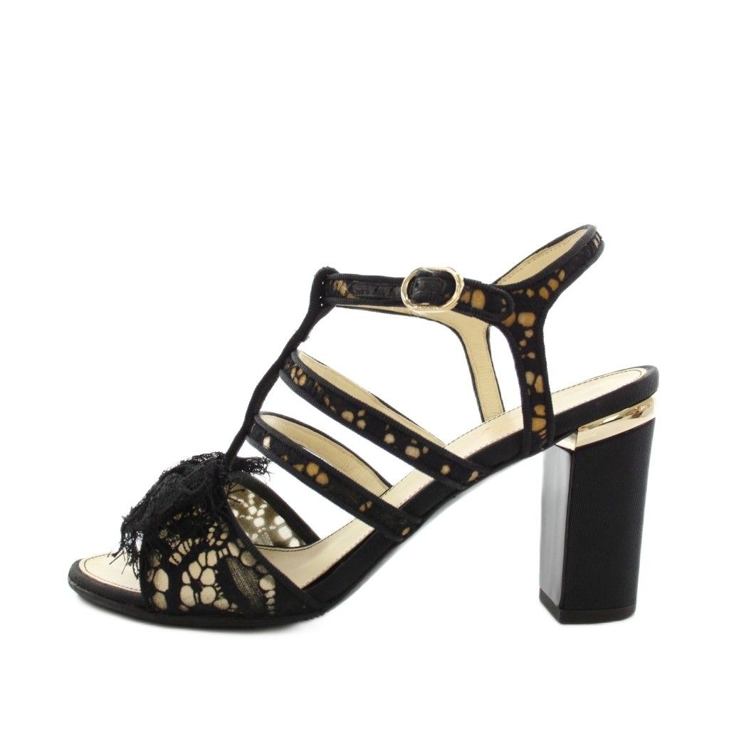 Chanel Gurkha Sandals High Heel Chunky Ankle Strap CC Logo Lace Ribbon Leather — view 2