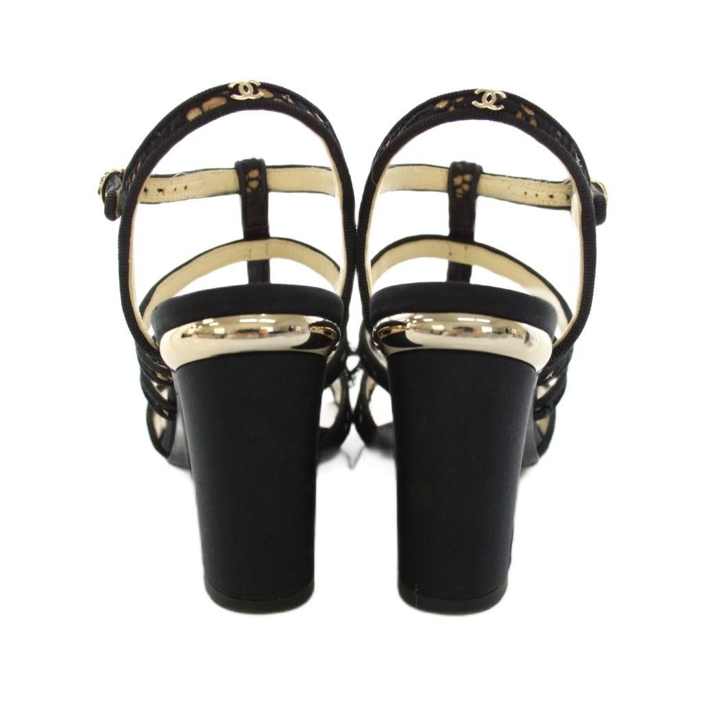 Chanel Gurkha Sandals High Heel Chunky Ankle Strap CC Logo Lace Ribbon Leather — view 5