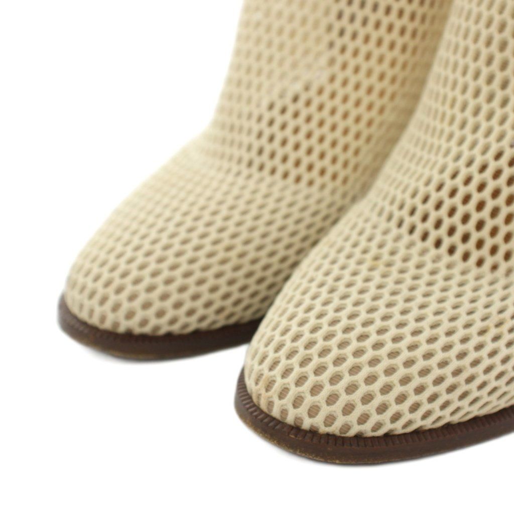 Dior Empreinte Long Boots Amond Toe Chunky Heel Mesh Leather White YT — view 3