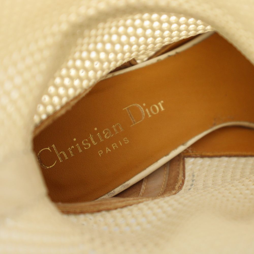 Dior Empreinte Long Boots Amond Toe Chunky Heel Mesh Leather White YT — view 4