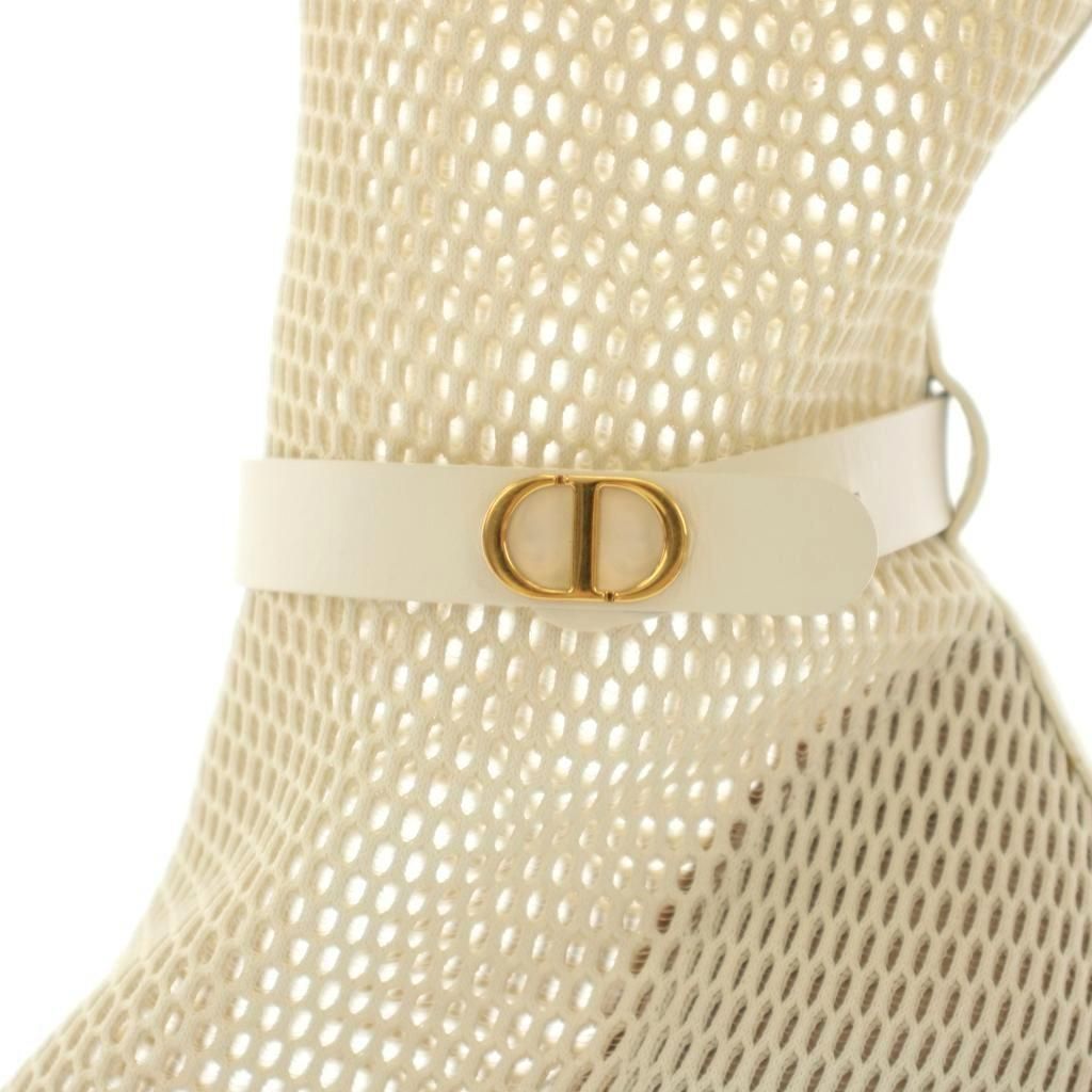 Dior Empreinte Long Boots Amond Toe Chunky Heel Mesh Leather White YT — view 5