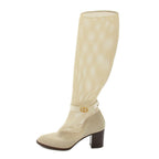 Dior Empreinte Long Boots Amond Toe Chunky Heel Mesh Leather White YT — view 2