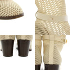 Dior Empreinte Long Boots Amond Toe Chunky Heel Mesh Leather White YT — view 9
