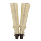 Dior Empreinte Long Boots Amond Toe Chunky Heel Mesh Leather White YT — view 6