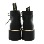 Chanel CC Logo Short Boots Lace Up Pearl 37 Black — view 3