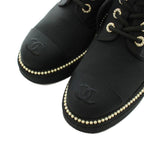 Chanel CC Logo Short Boots Lace Up Pearl 37 Black — view 6