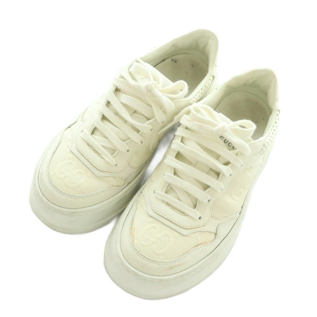 Gucci GG Embossed Leather Sneakers Shoes 36 White — view 2