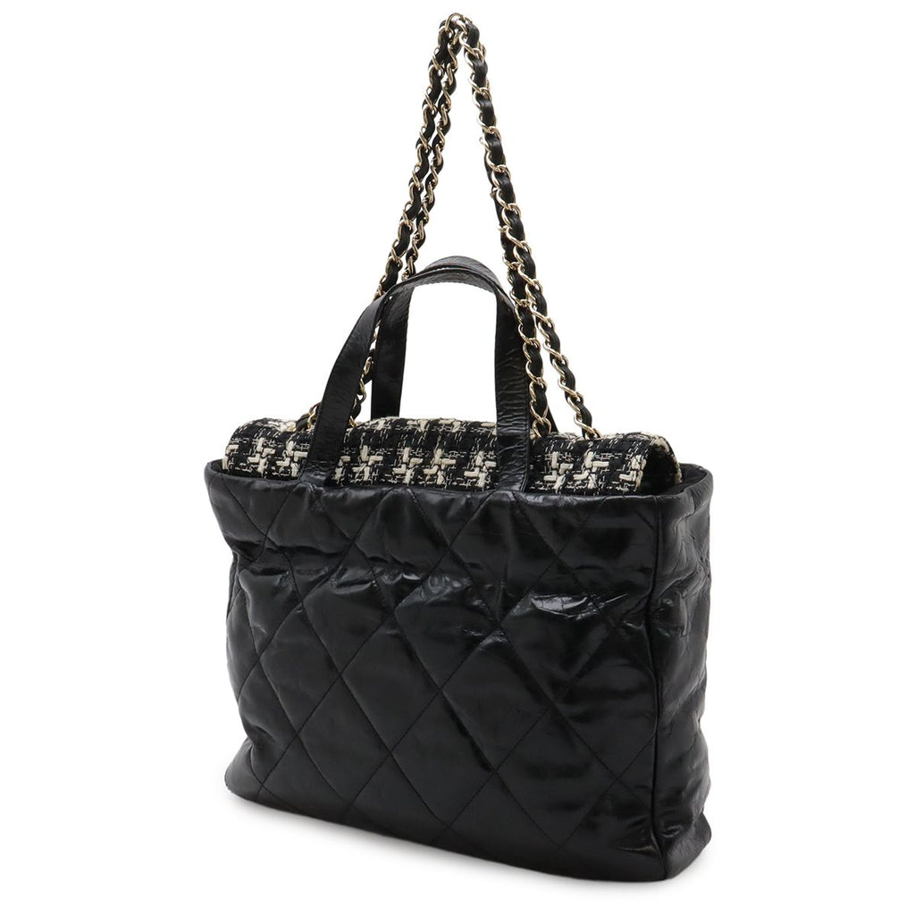Chanel CC Logo Portobello Quilted Tote 2-Way Shoulder Bag Chain Leather Tweed — view 2