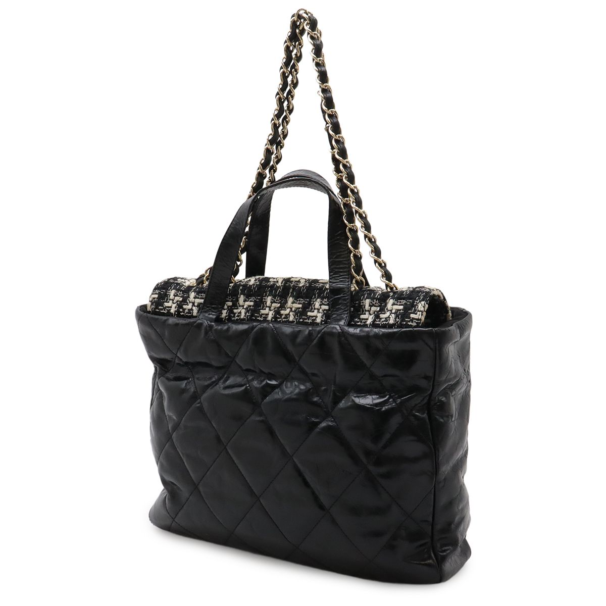 Chanel CC Logo Portobello Quilted Tote 2-Way Shoulder Bag Chain Leather Tweed — view 2