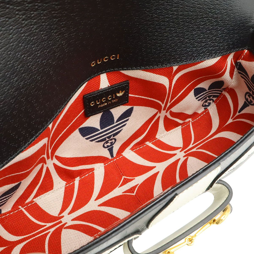 Gucci Adidas Collaboration Horsebit Shoulder Bag 2-Way Clutch Leather Black — view 6