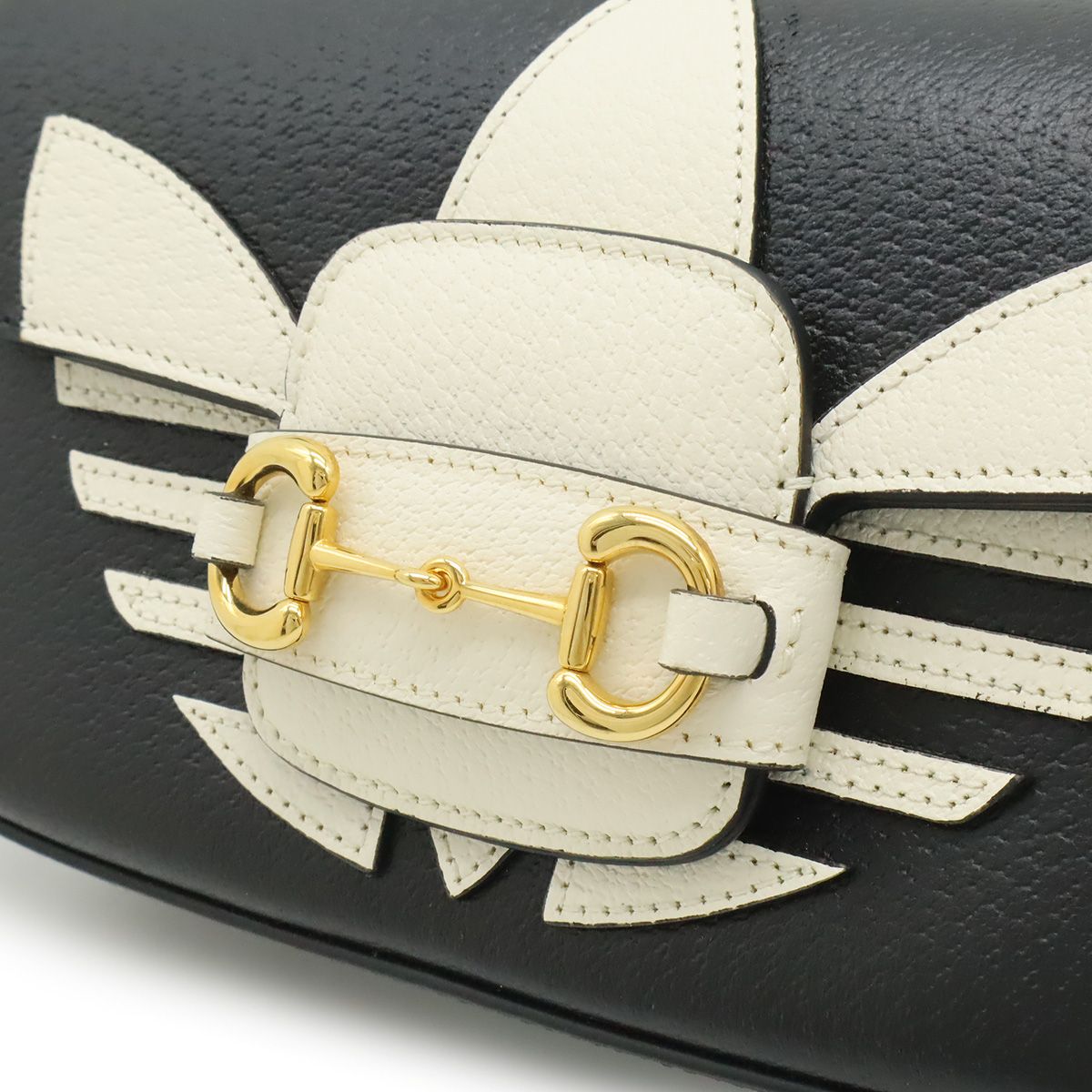 Gucci Adidas Collaboration Horsebit Shoulder Bag 2-Way Clutch Leather Black — view 7
