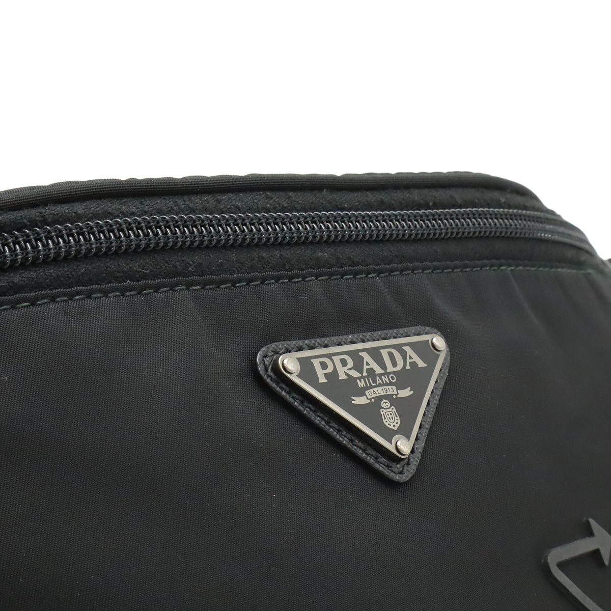 Prada Re-Nylon Logo Triangle Belt Bag Waist Pouch Hip Nylon Nero Black Silver — view 7