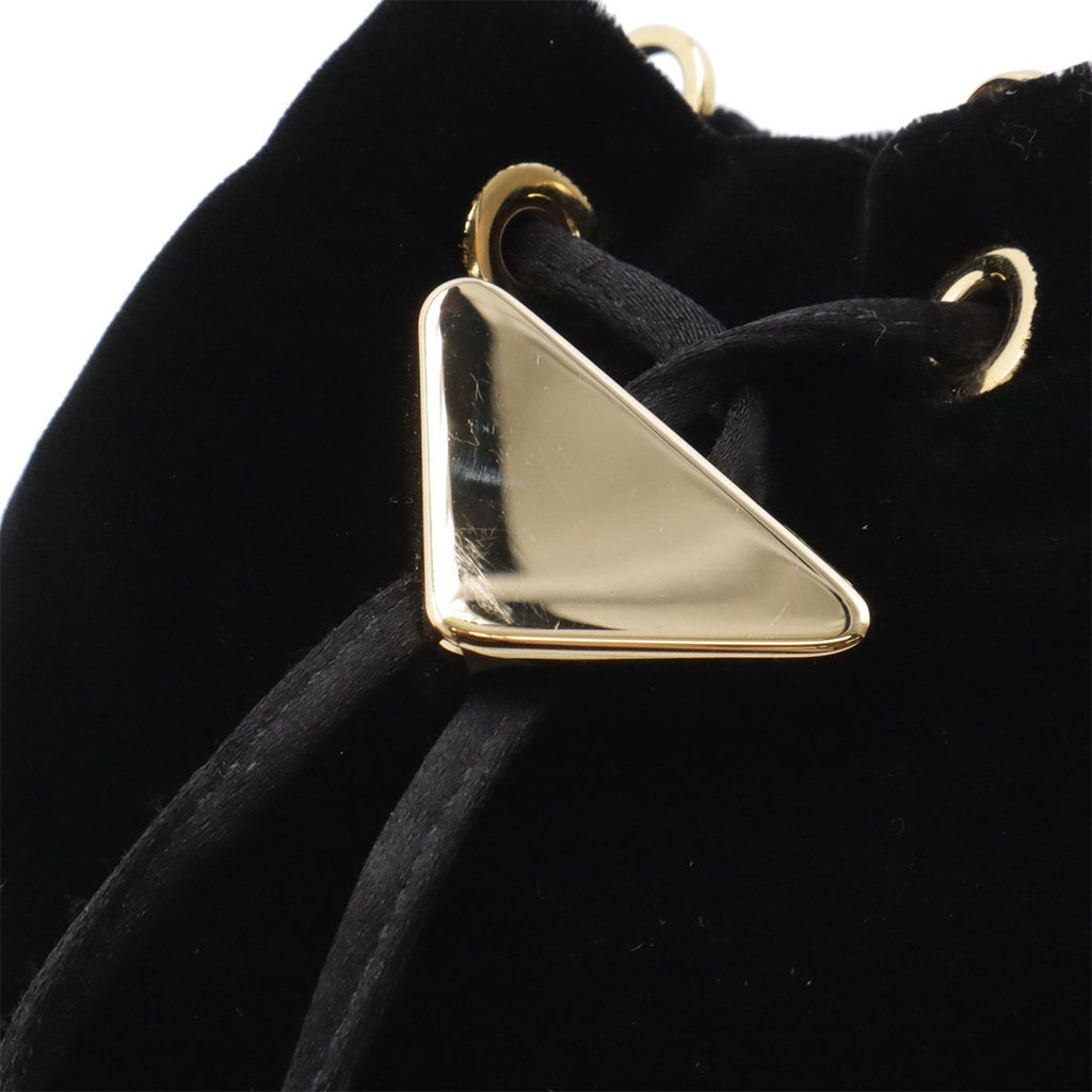 Prada Triangle Logo Velvet Mini Pouch Multi Drawstring Chain Shoulder Nero Black — view 5