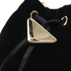 Prada Triangle Logo Velvet Mini Pouch Multi Drawstring Chain Shoulder Nero Black — view 5