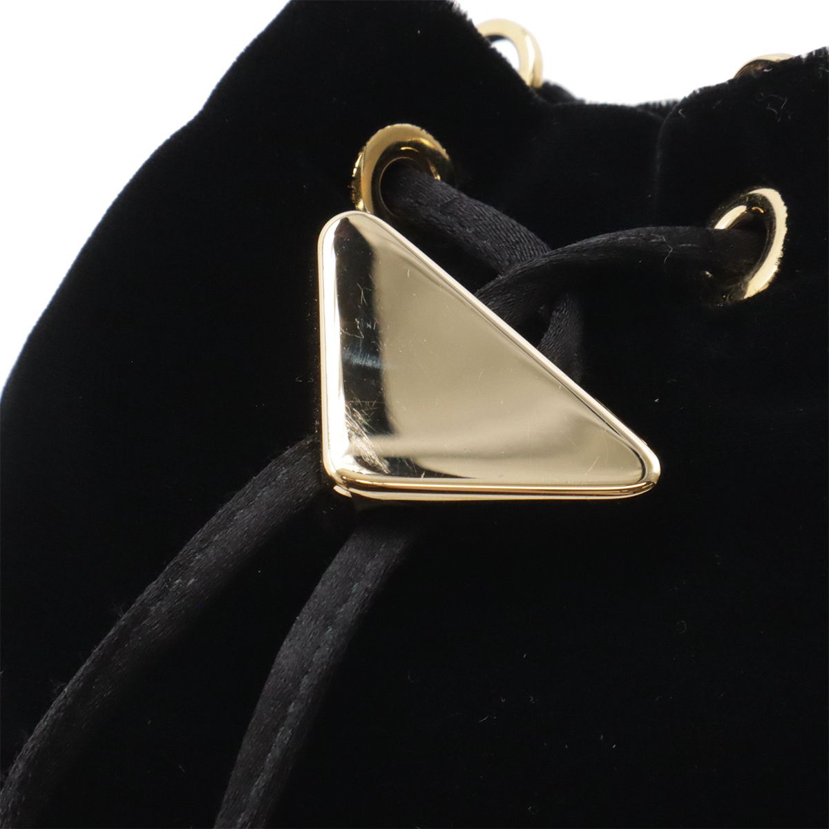 Prada Triangle Logo Velvet Mini Pouch Multi Drawstring Chain Shoulder Nero Black — view 5