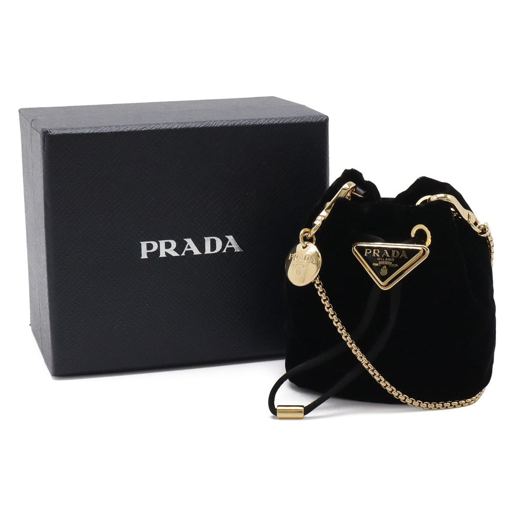 Prada Triangle Logo Velvet Mini Pouch Multi Drawstring Chain Shoulder Nero Black — view 9