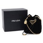 Prada Triangle Logo Velvet Mini Pouch Multi Drawstring Chain Shoulder Nero Black — view 9