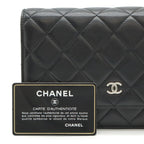 Chanel Quilted Chain Wallet Shoulder Bag Pochette Lambskin Leather Black Silver — view 9