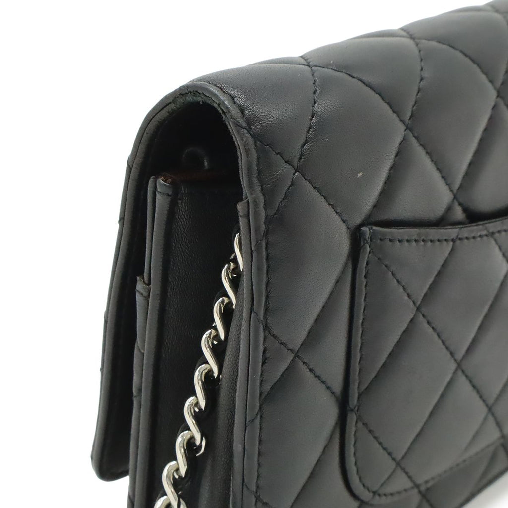 Chanel Quilted Chain Wallet Shoulder Bag Pochette Lambskin Leather Black Silver — view 4