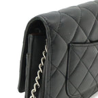 Chanel Quilted Chain Wallet Shoulder Bag Pochette Lambskin Leather Black Silver — view 4