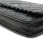 Chanel Quilted Chain Wallet Shoulder Bag Pochette Lambskin Leather Black Silver — view 3
