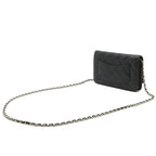 Chanel Quilted Chain Wallet Shoulder Bag Pochette Lambskin Leather Black Silver — view 2