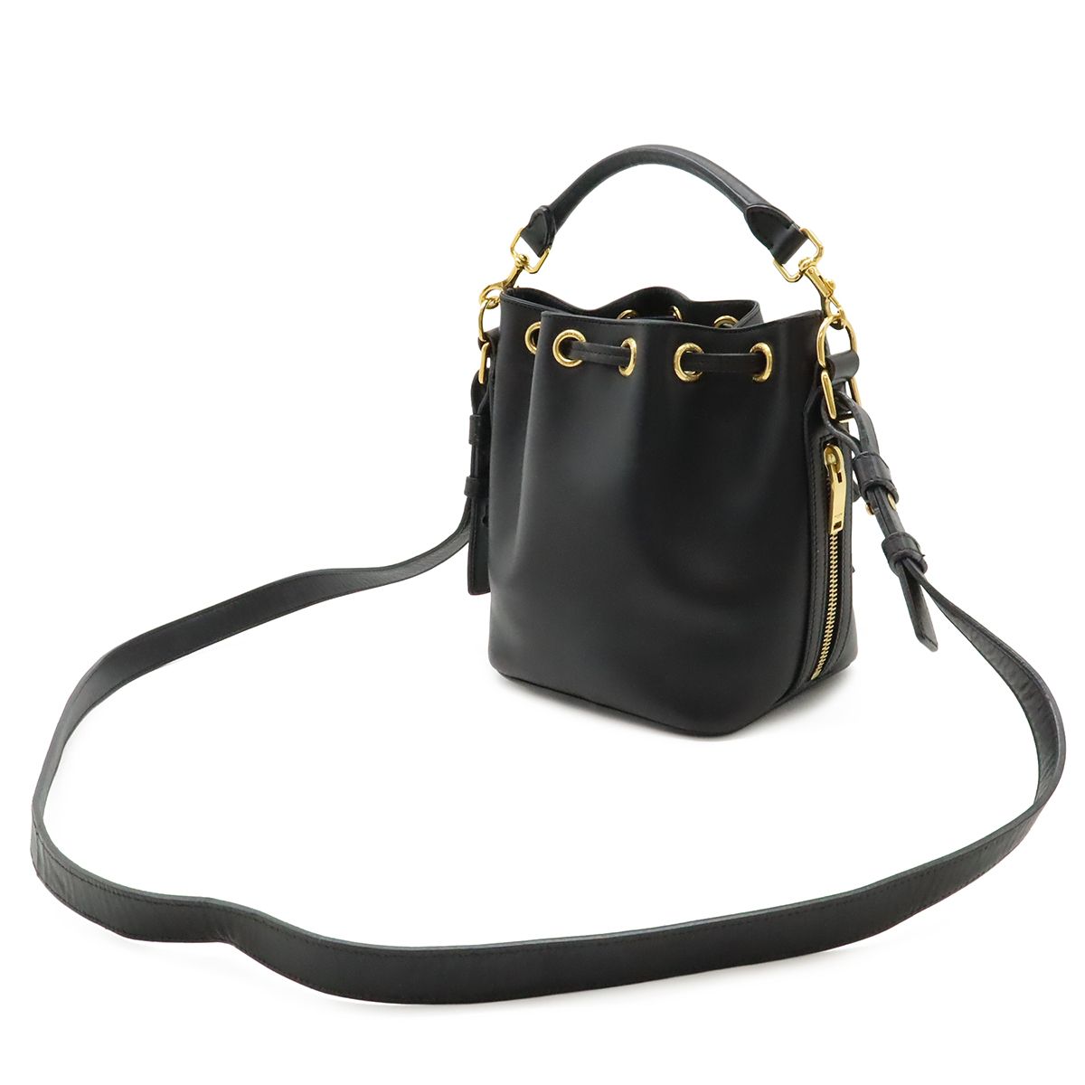 Saint Laurent Paris YSL Yves Emmanuel Bucket Bag 2-Way Shoulder Leather Black — view 2