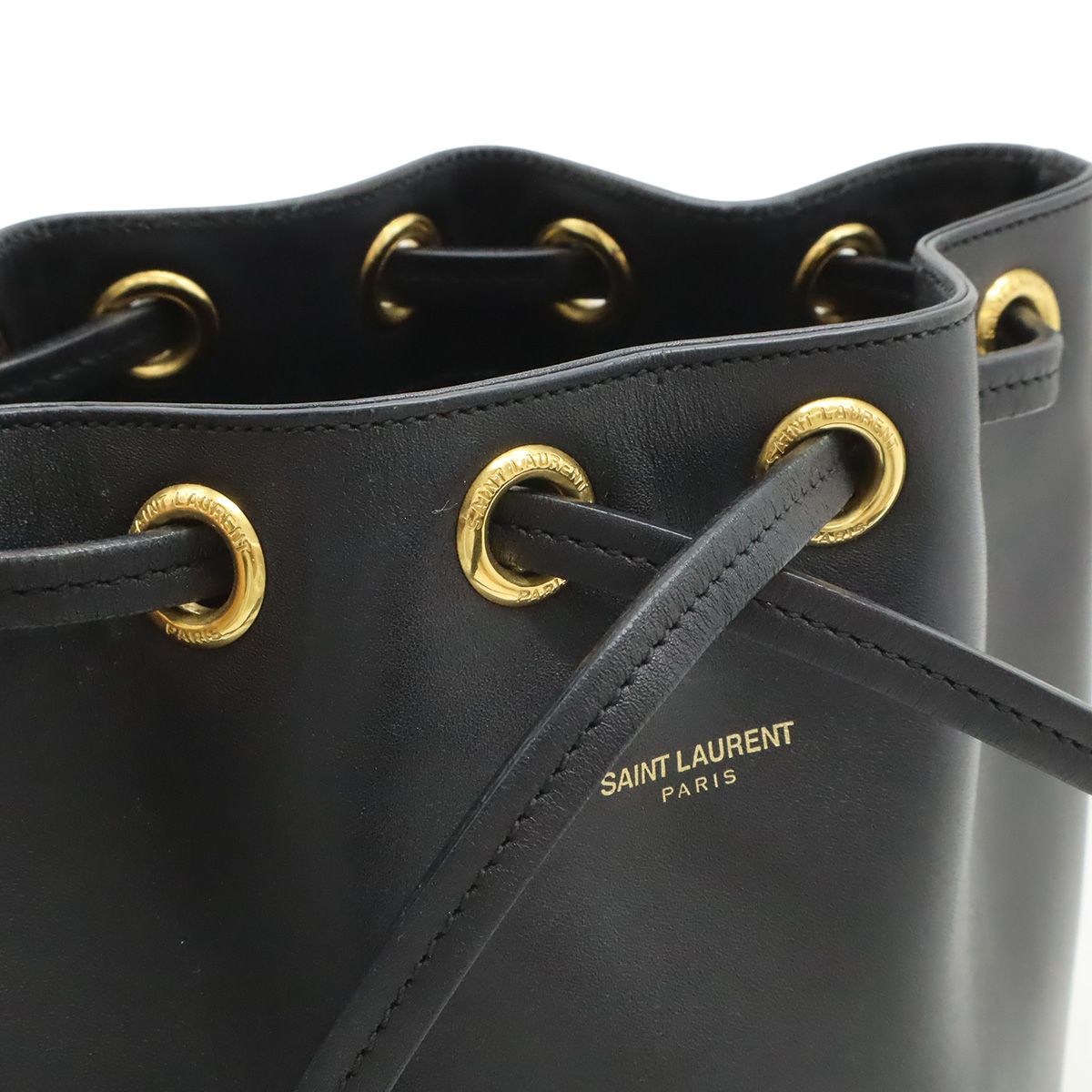 Saint Laurent Paris YSL Yves Emmanuel Bucket Bag 2-Way Shoulder Leather Black — view 9